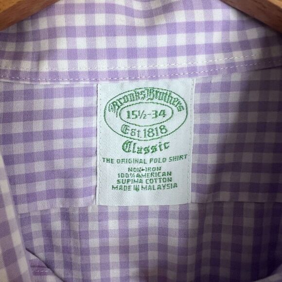 Brooks Brothers Classic Supima Cotton Non Iron Button Gingham Shirt Sz 15.5-34 - Picture 5 of 7